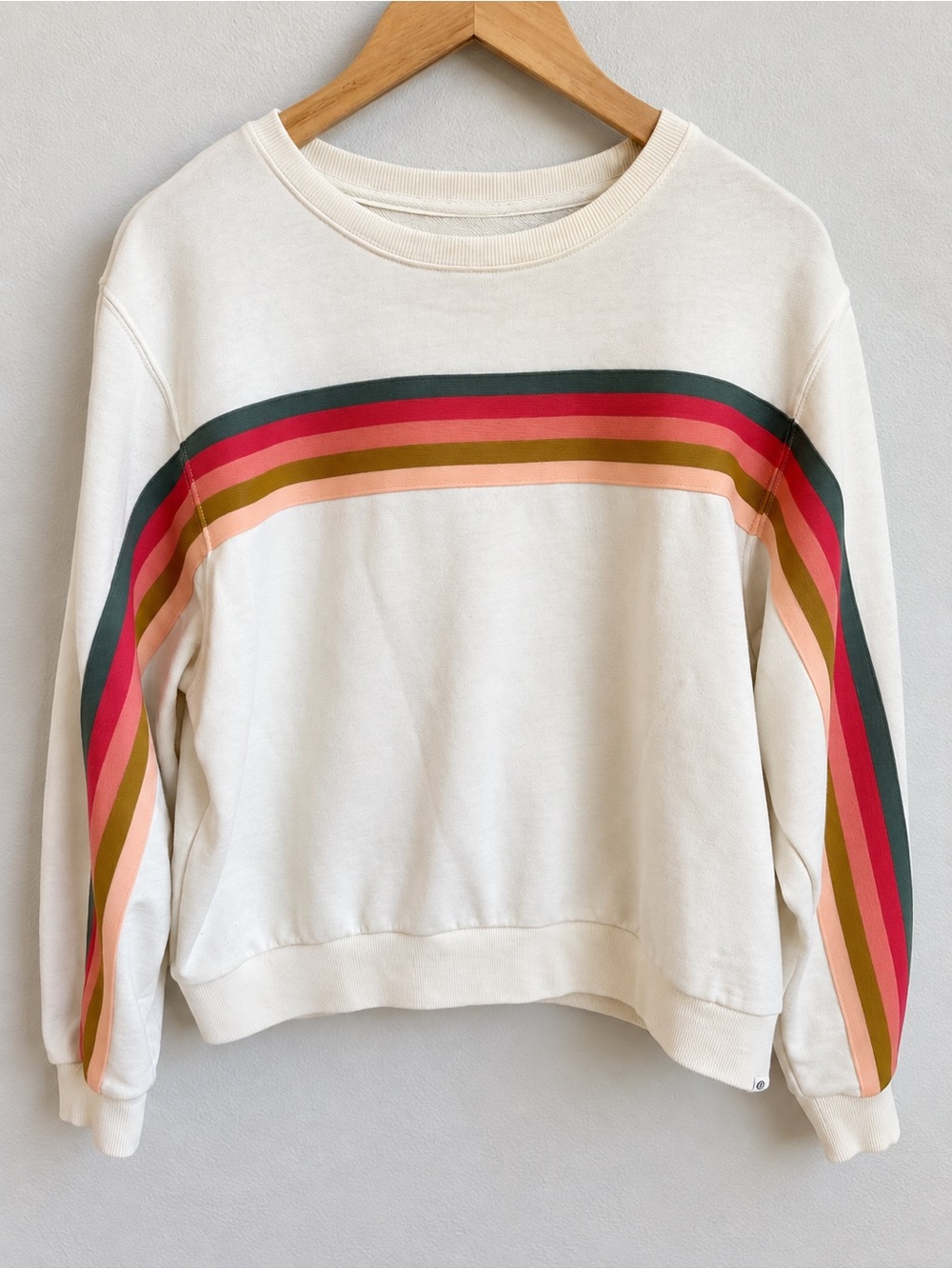 Rip Curl XS Cream Rainbow Stripe Retro Surf Crewneck Sweatshirt